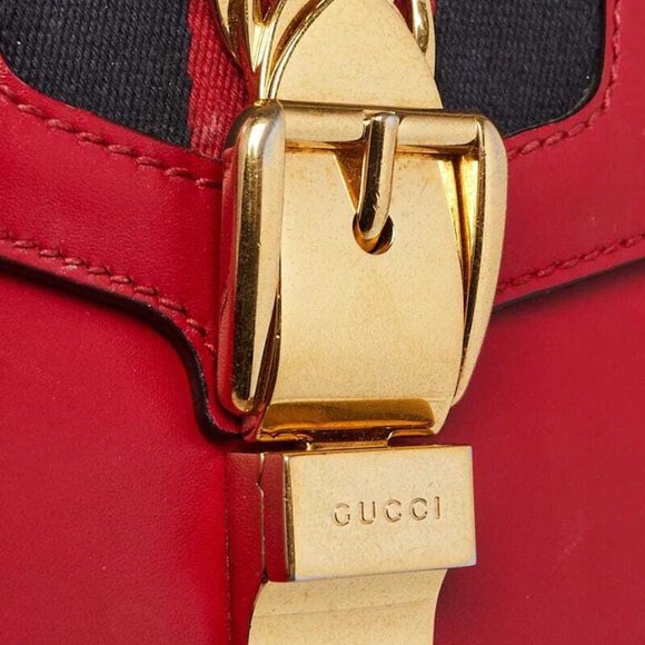 Gucci Red Calfskin Leather Small Sylvie Shoulder Bag - Picture 2 of 10
